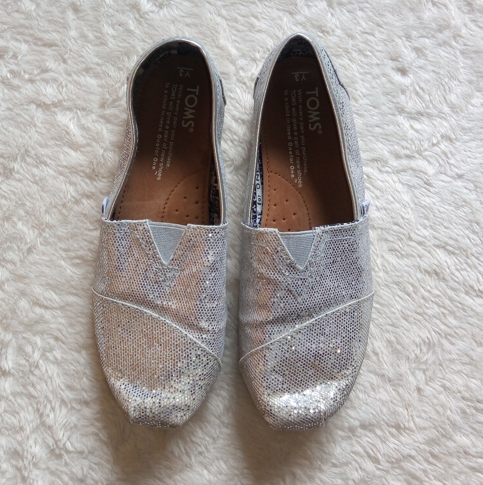 TOMS Silver Glitter Flats